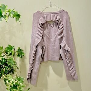 Venus Womens Crop Sweater  Size XL Open Back Long Sleeve With Ruffle - Very Soft